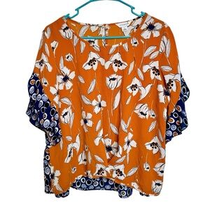 2/$25 Closetrix Mustard Yellow Floral Flowy Business Casual Blouse Size Large